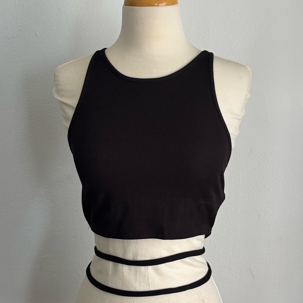 Forever 21 Black Ribbed Wrap Crop Tank